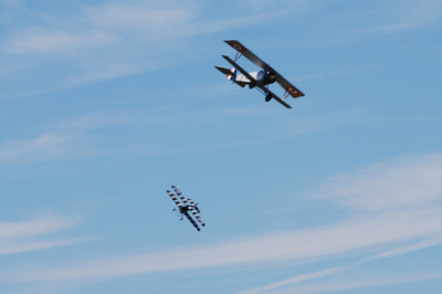 Biplanes flying